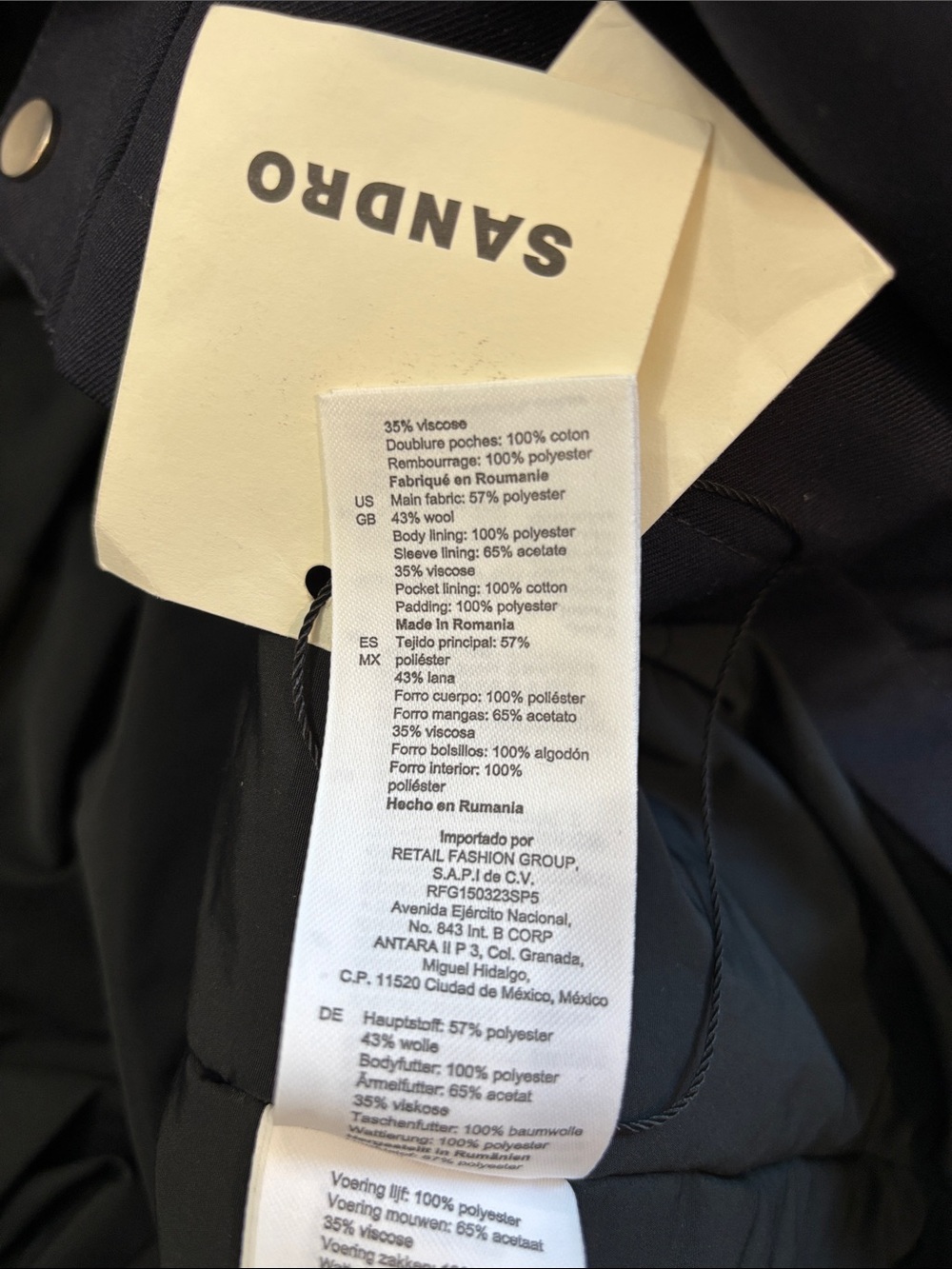 Sandro Navy Technical Hooded Wool Blend Parka NWT Quilted Lining XL - Picture 15 of 16